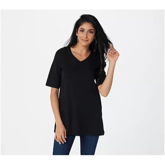 Isaac Mizrahi Live! Essentials Pima Cotton V-Neck Top Black 2X A395252 - Picture 1 of 1
